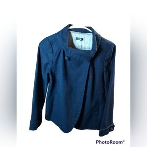 J.Crew ottoman Aubrey swing jacket closes 2 large button at neck lined navy
